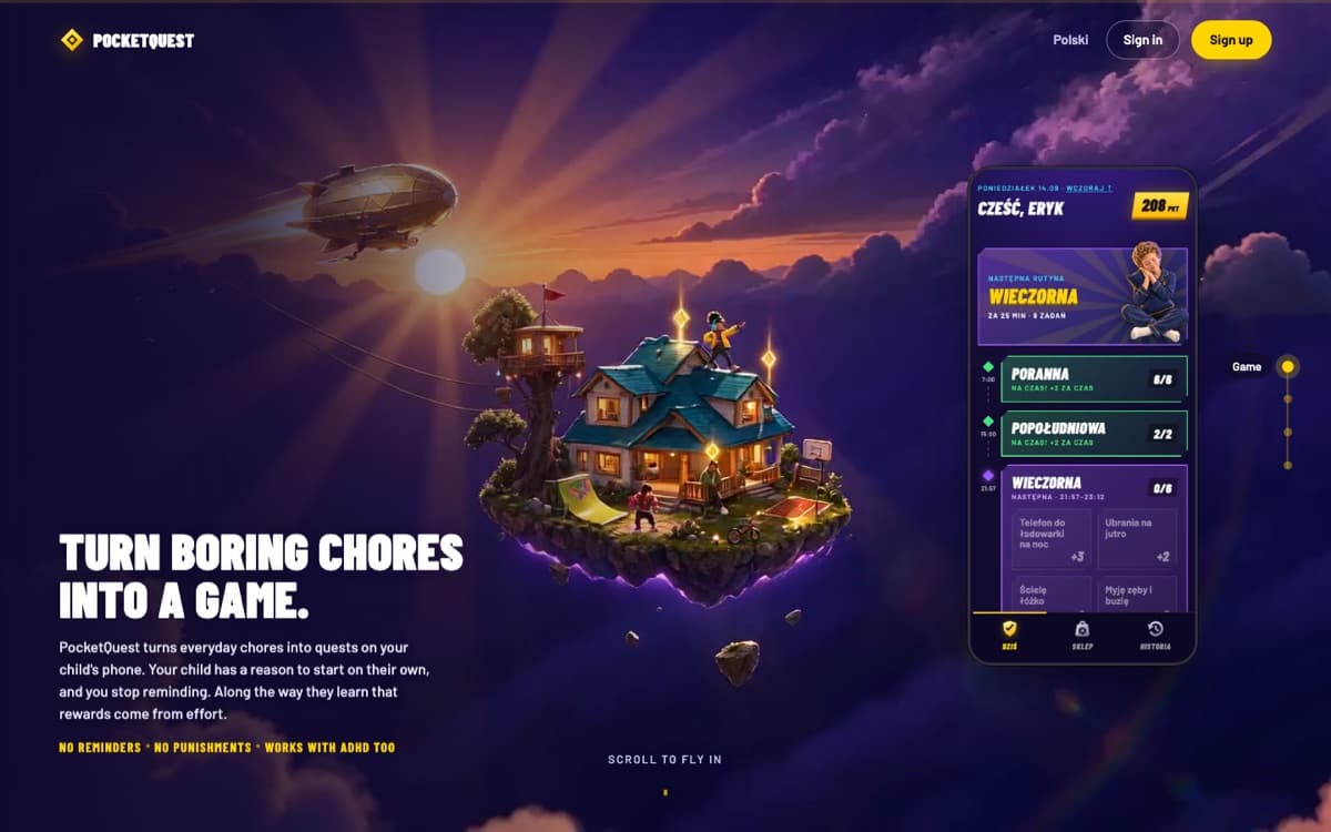 PocketQuest landing page